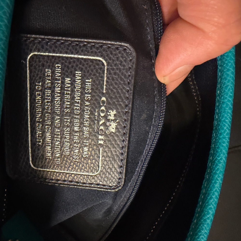 Coach Navy Leather Tote Bag Bright Blue Trim Shoulder Bag - Picture 3 of 10